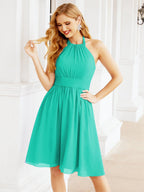 Numbersea Neckholder-Brautjungfernkleid aus Chiffon, kurz, ärmellos, formelles Partykleid, offener Rücken, 28023