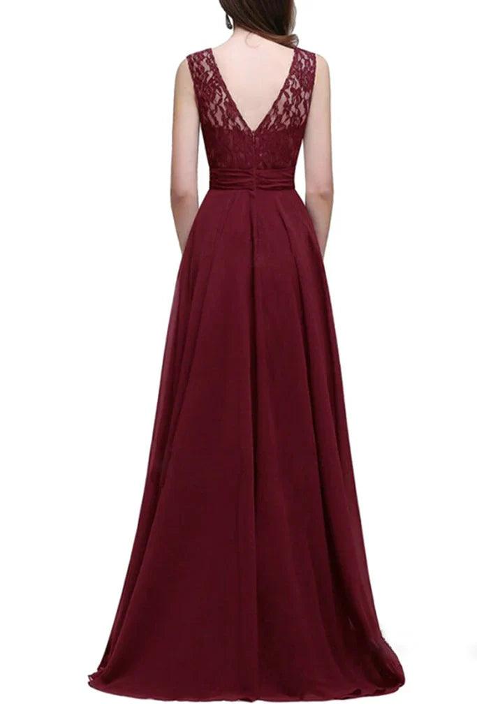 Heaven Sleeveless Floor Length Natural Waist Chiffon V-Neck A-Line/Princess Bridesmaid Dresses