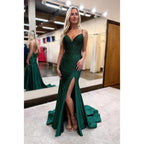 Vestido de fiesta de noche con escote en V, corte sirena, tirantes finos e informal, sencillo y elegante
