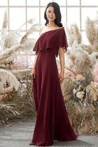 Vestidos de dama de honor Shelby de gasa sin mangas, corte A/princesa, con cintura natural y un hombro al aire