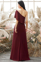 Vestidos de dama de honor Shelby de gasa sin mangas, corte A/princesa, con cintura natural y un hombro al aire