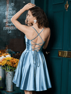 Homecoming-Kleider Spaghettiträger Schnür-Minikleid aus Satin