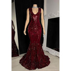 Glamouröses und dramatisches ärmelloses Abend- und Partykleid im Meerjungfrauen-Stil mit Pailletten