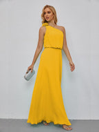 Ruffled One Shoulder Sleeveless Long Bridesmaid Dresses A-line Formal Evening Gown Side Split 28080-numbersea