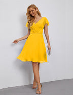 Numbersea Chiffon Bridesmaid Dress V Neck Short Cocktail Gowns For Juniors Homecoming Dresses 28077