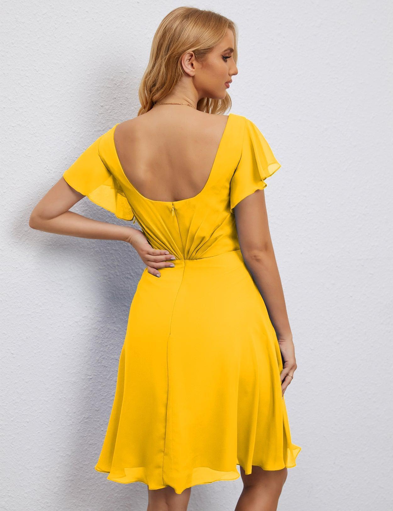 Numbersea Chiffon Bridesmaid Dress V Neck Short Cocktail Gowns For Juniors Homecoming Dresses 28077