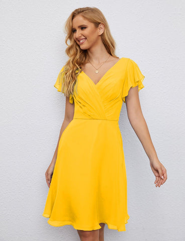Numbersea Chiffon Bridesmaid Dress V Neck Short Cocktail Gowns For Juniors Homecoming Dresses 28077