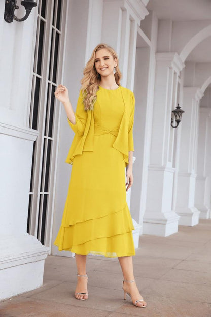Two-Piece A-Line Mother Of The Bride Dress Formal Party Gown 28072 Bright Yellow