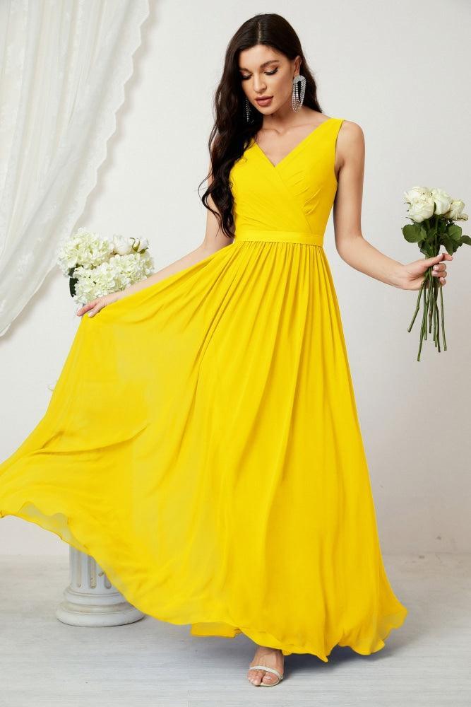 Women's Chiffon Long Bridesmaid Dresses A line Sleeveless Formal Prom Gown for Evening Party Homecoming Dresses 2808-numbersea