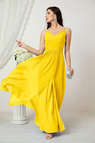 Numbersea Chiffon V-Neck Bridesmaid Dress Spaghetti Strap Long Formal Party Prom Gowns with Slit 28010-numbersea
