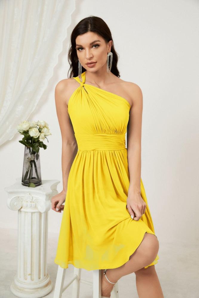 Numbersea Women Chiffon Short One Shoulder Bridesmaid Dress Formal Dresses For Party Homecoming 2804