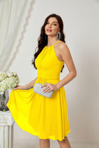 Halter Bridesmaid Dresses Knee Length A Line Formal Evening Party Cocktail Dress 28011 Bright Yellow