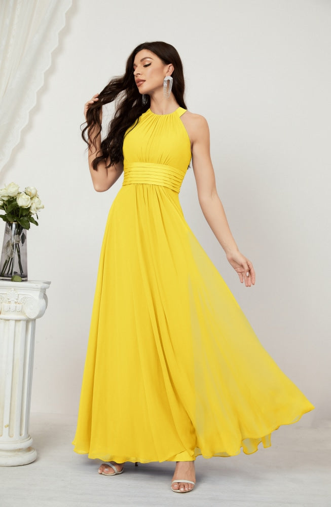 Numbersea Formal Party Gown Dress Chiffon Halter Long Sleeveless Bridesmaid Dresses 2802 Bright