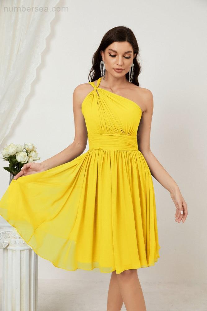 Numbersea Women Chiffon Short One Shoulder Bridesmaid Dress Formal Dresses For Party Homecoming 2804