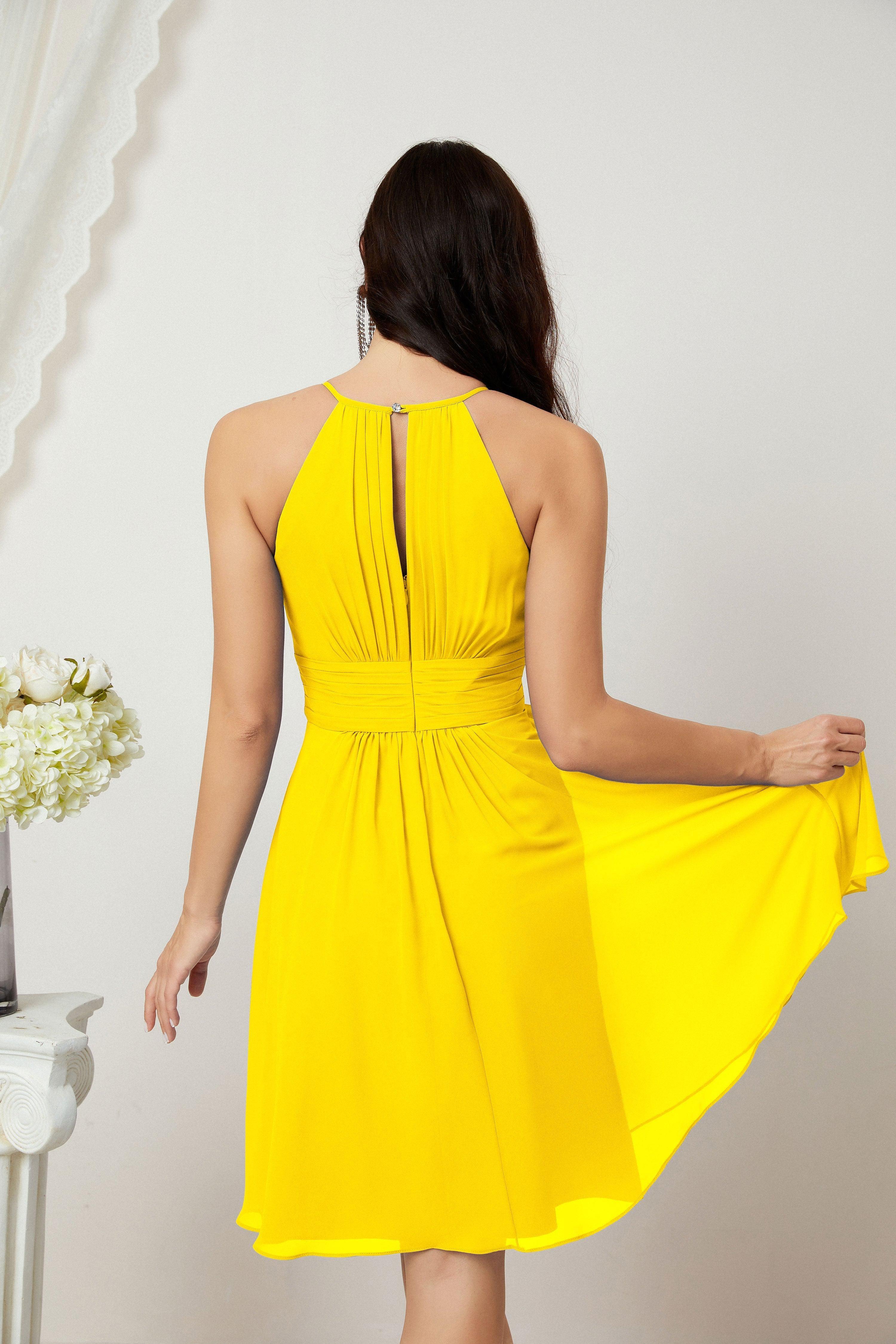 Halter Bridesmaid Dresses Knee Length A Line Formal Evening Party Cocktail Dress 28011