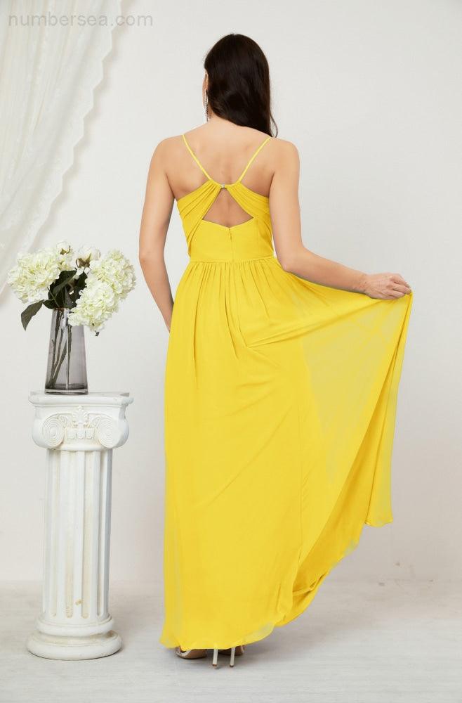 Numbersea Neck Bridesmaid Dresses Chiffon Long Spaghetti A-line Formal Prom Gown for Wedding Party Evening 2801-numbersea