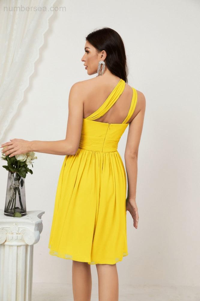 Numbersea Women Chiffon Short One Shoulder Bridesmaid Dress Formal Dresses For Party Homecoming 2804