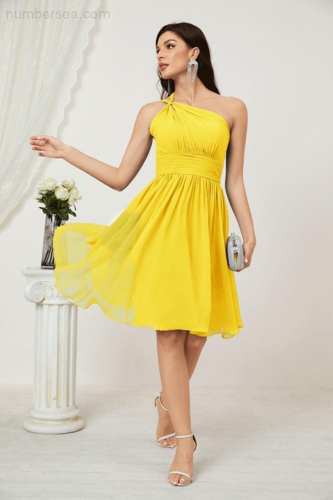 Numbersea Women Chiffon Short One Shoulder Bridesmaid Dress Formal Dresses For Party Homecoming 2804