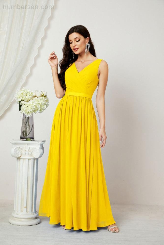 Women's Chiffon Long Bridesmaid Dresses A line Sleeveless Formal Prom Gown for Evening Party Homecoming Dresses 2808-numbersea