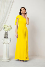 Numbersea Chiffon Ruffled One Shoulder Long Bridesmaid Dresses A-line Formal Evening Gown Side Split 2809-numbersea