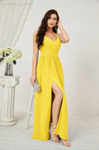 Numbersea Neck Bridesmaid Dresses Chiffon Long Spaghetti A-line Formal Prom Gown for Wedding Party Evening 2801-numbersea