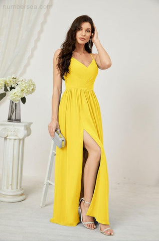 Numbersea Neck Bridesmaid Dresses Chiffon Long Spaghetti A-line Formal Prom Gown for Wedding Party Evening 2801-numbersea