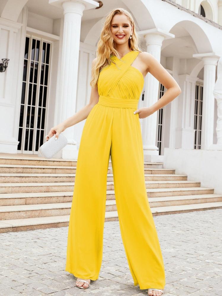Numbersea Crisscross Neck Jumpsuit Formal Evening Dress Long Bridesmaid Dresses Bell-bottomed Pants 28033-numbersea