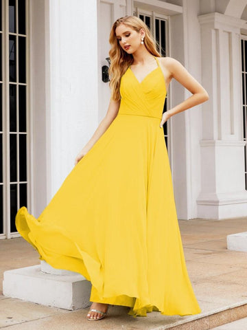 Numbersea Halter Chiffon Bridesmaid Dresses Wedding Appare Sleeveless Formal Prom Dress with Ruffled Back 28035-numbersea