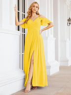 Numbersea Cold Shoulder Long Bridesmaid Dresses Side Slit Formal Prom Gowns Party Wedding 28070-numbersea