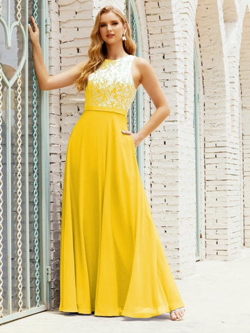 Lace Bridesmaid Dress Floor Length Evening Gowns with Pockets 28017-numbersea