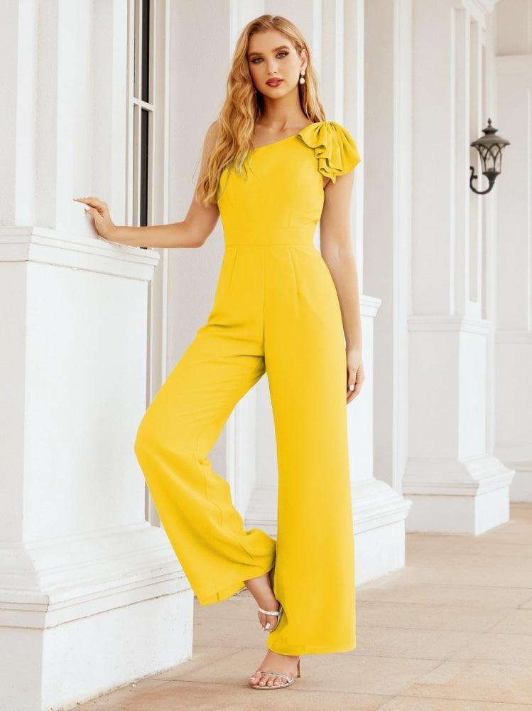 Numbersea Womens One Shoulder Chiffon Long Jumpsuit Formal Evening Dress Bridesmaid Dresses Pants