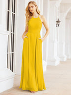 Numbersea Halter Bridesmaid Dresses with Pockets Sleeveless Formal Evening Party Prom Gowns 28055-numbersea