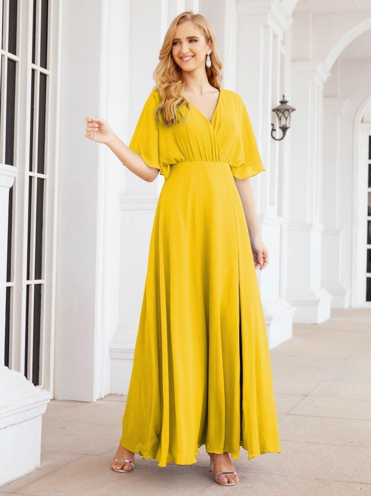 Numbersea V-Neck Bridesmaid Dress Chiffon Long Open Back Formal Dresses for Women Party Evening 28067-numbersea