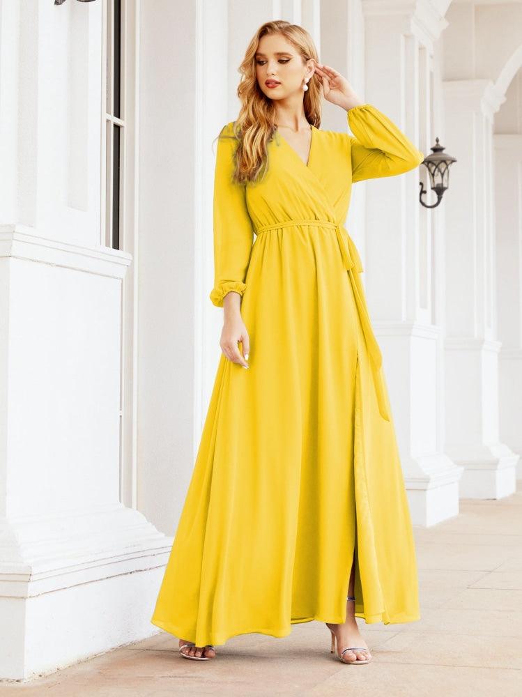 Numbersea Women's Chiffon Bridesmaid Dress A line Long Sleeves Formal Evening Prom Gown for Wedding Guest 28032-numbersea