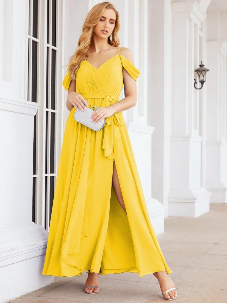 Numbersea Off The Shoulder Chiffon Bridesmaid Dress Long Formal Graduation Gown with Cowl Back 28069-numbersea