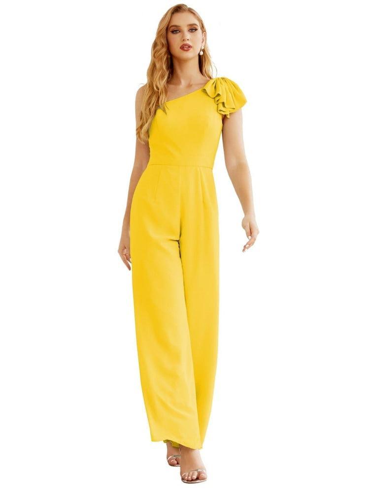 NumberSea - Women‘s One Shoulder Chiffon Long Jumpsuit Formal Evening Dress Long Bridesmaid Dresses Pants Wedding Party SEA28034