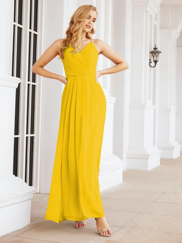 Numbersea Spaghetti Strap Bridesmaid Dresses V-Neck Long A-Line Formal Prom Gowns 28063-numbersea