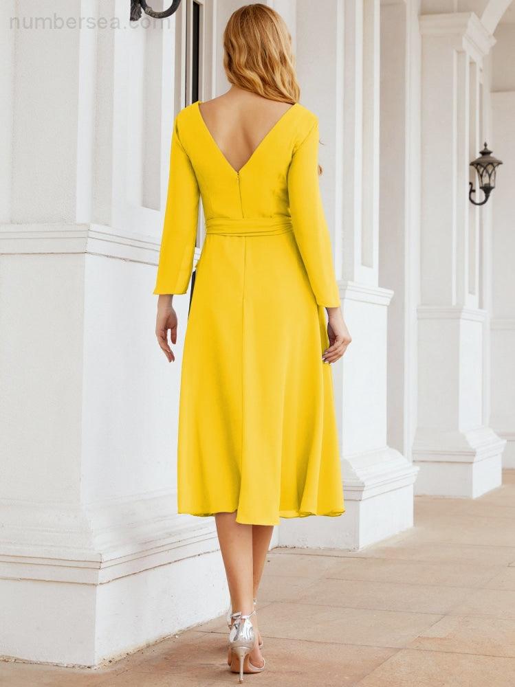 Bridesmaid Dress V-Back Waist Belt Mother of the Bride Wedding Guest 28031-numbersea