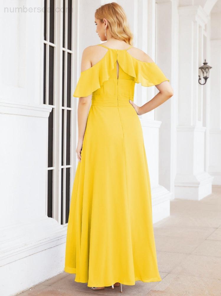 Numbersea Cold Shoulder Long Bridesmaid Dresses Side Slit Formal Prom Gowns Party Wedding 28070-numbersea