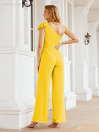 Numbersea Womens One Shoulder Chiffon Long Jumpsuit Formal Evening Dress Bridesmaid Dresses Pants