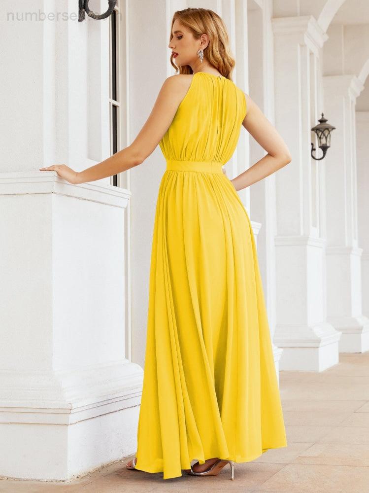 Numbersea Halter Bridesmaid Dress Empire Waist Formal Evening Prom Gown for Mother of The Bride 28030-numbersea