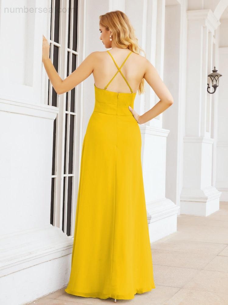 Numbersea Halter Bridesmaid Dresses with Pockets Sleeveless Formal Evening Party Prom Gowns 28055-numbersea