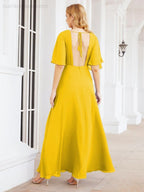 Numbersea V-Neck Bridesmaid Dress Chiffon Long Open Back Formal Dresses for Women Party Evening 28067-numbersea