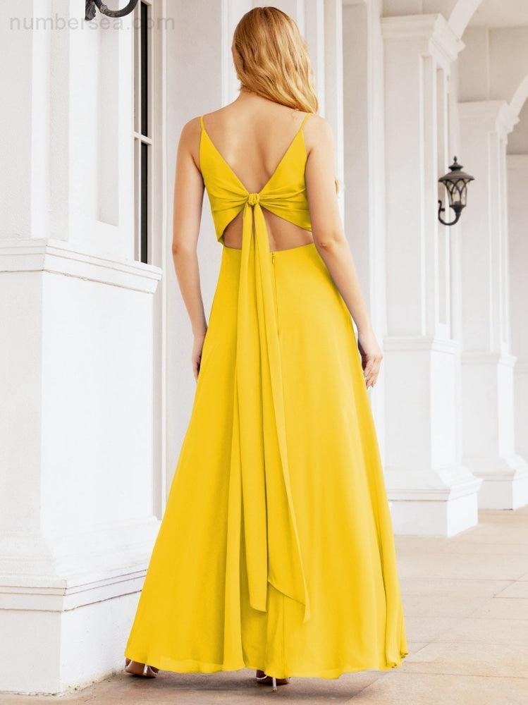Numbersea Spaghetti Strap Bridesmaid Dresses V Neck Butterfly Back Fromal Evening Party Prom Gown 28036-numbersea