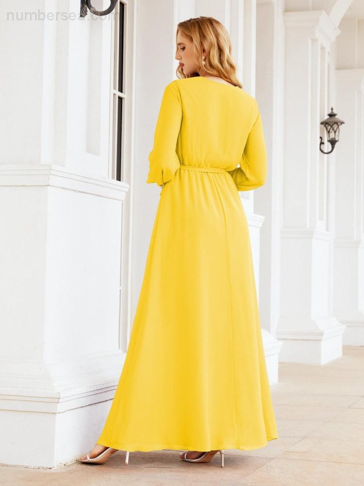 Numbersea Women's Chiffon Bridesmaid Dress A line Long Sleeves Formal Evening Prom Gown for Wedding Guest 28032-numbersea