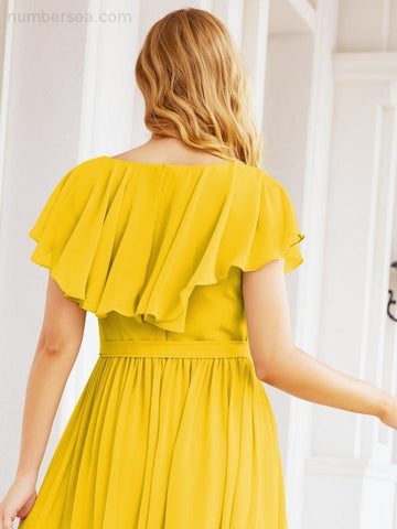 Bridesmaid Dresses with Flutter Sleeves Formal Evening Party Prom Gowns 28044-numbersea