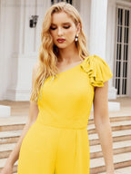 Numbersea Womens One Shoulder Chiffon Long Jumpsuit Formal Evening Dress Bridesmaid Dresses Pants