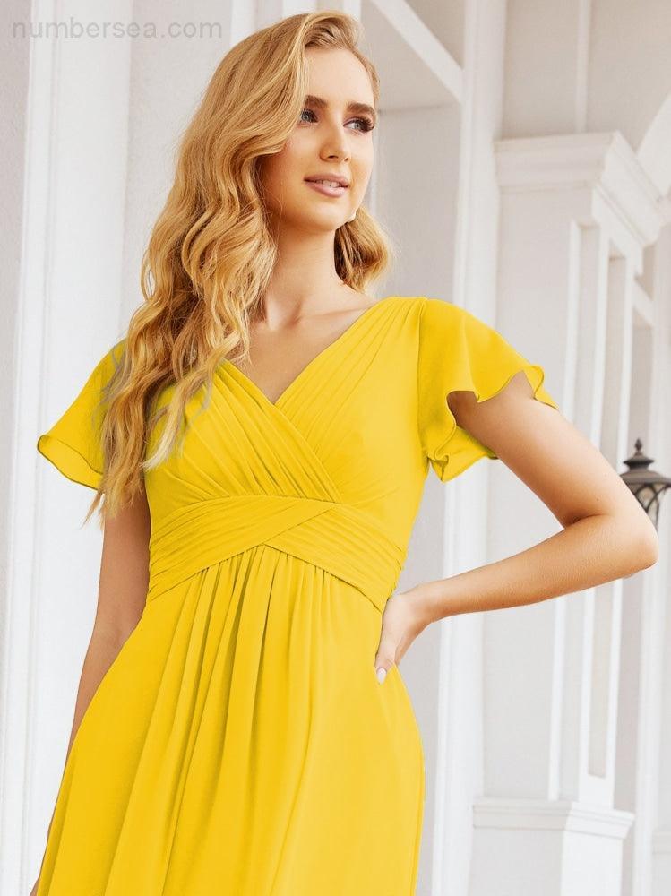 Numbersea Formal Prom Gowns for Mother of The Bride Cap Sleeves Bridesmaid Dress 28047-numbersea