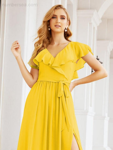Bridesmaid Dresses with Flutter Sleeves Formal Evening Party Prom Gowns 28044-numbersea