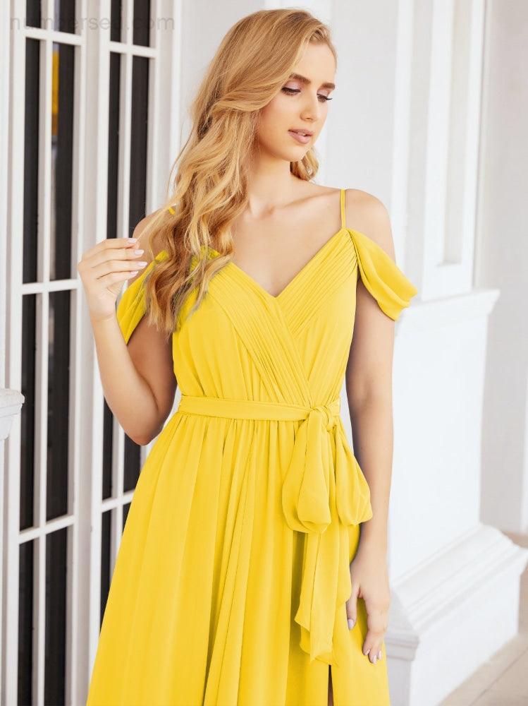 Numbersea Off The Shoulder Chiffon Bridesmaid Dress Long Formal Graduation Gown with Cowl Back 28069-numbersea